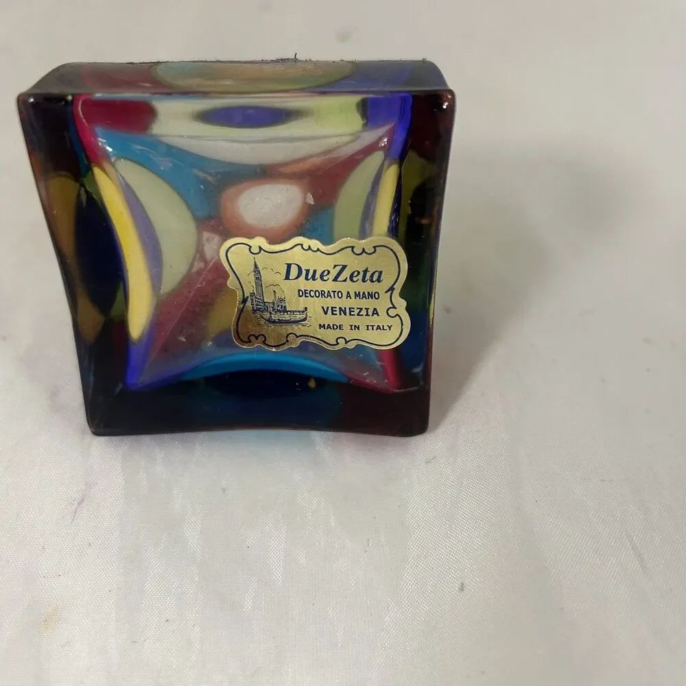 Vintage Due Zeta Venezia Italy Hand Painted Glass Bud Vase 3” Made in Italy